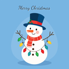 Cheerful Snowman with Christmas Lights