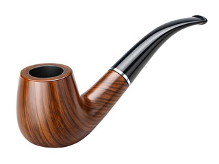 Elegant wooden smoking pipe isolated on transparent background, classic tobacco accessory