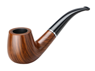 Elegant wooden smoking pipe isolated on transparent background, classic tobacco accessory