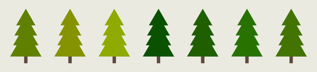 Christmas trees colors icons border. Holidays design elements. Christmas tree forest. Vector illustration.