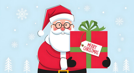 Santa claus holding christmas gift illustration vector background art on transparent background