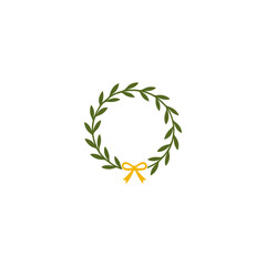 Minimalist Christmas Wreath with Green Leaves and Yellow Bow