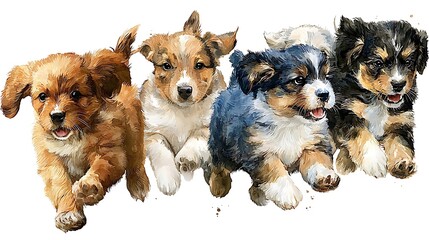 Watercolor realistic cavapoo puppy mid-run with joyful expression Home and Nursery Decor Digital Art and Print Bundles