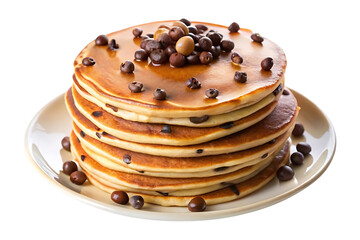 plate of chocolate chip pancakes image isolated on a transparent