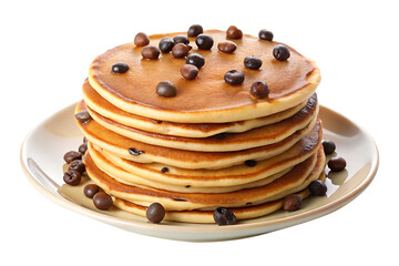plate of chocolate chip pancakes image isolated on a transparent background