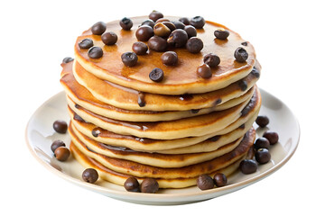 plate of chocolate chip pancakes image isolated on a transparent background