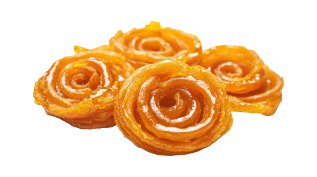 Orange Jalebi Swirls with White Powder isolated on a transparent background