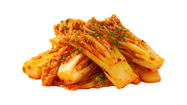 Napa cabbage kimchi pile isolated on a transparent background