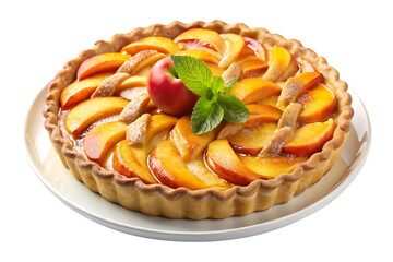 plate of delicious peach pie image isolated on a transparent