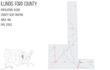 Large and detailed map of Ford County in Illinois, USA.
