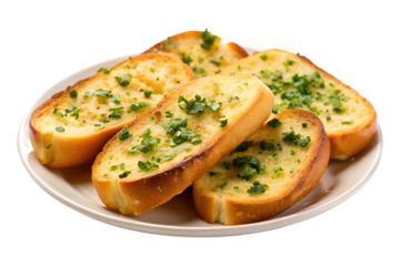 plate of garlic bread image isolated on a transparent background