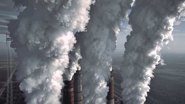 Industrial pollution impact urban environment aerial photography smoke emissions global warming awareness
