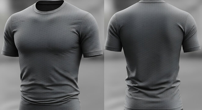 Front and back view of a plain dark grey tshirt