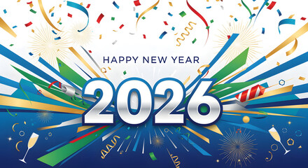 Happy new year celebration background design for year two thousand twenty six on transparent background