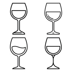 wine glass outline icon set, black color and white background