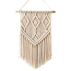 Hanging macrame wall decor isolated on transparent background png