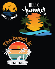 Summer Beach and Tropical Sunset Graphic Designs ocean