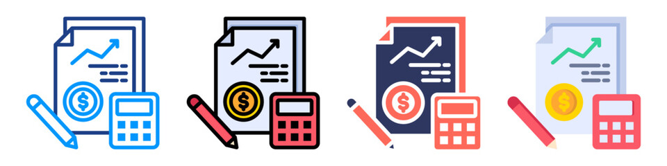 Obraz premium Financial Statement Icon Sheet Multiple Style Collection 