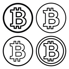 bitcoin outline simple icon set, black color and white background