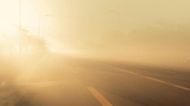 Foggy morning commute urban road photography atmospheric conditions wide angle visibility challenges