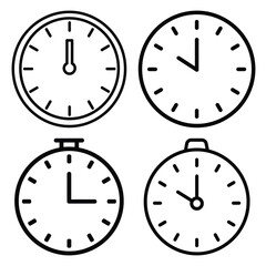clock outline simple icon set, black color and white background