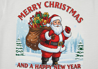 Merry christmas santa claus with gifts and happy new year illustration on transparent background