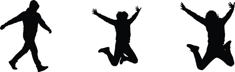 People Silhouettes Vector Set - Walking and Joyful Jumping Figures
