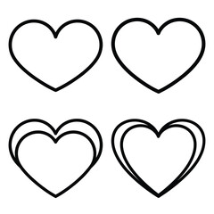 heart outline simple icon set, black color and white background