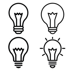 Naklejka premium light bulb outline icon set, black color and white background