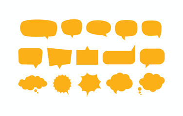 Orange vector speech and thought bubbles set on white background. Collection of comic chat, dialogue, and message templates. Great for UI/UX design, conversations, and social media graphics