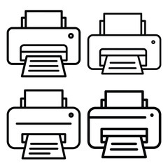 printer outline simple icon set, black color and white background