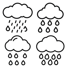 rain outline simple icon set, black color and white background