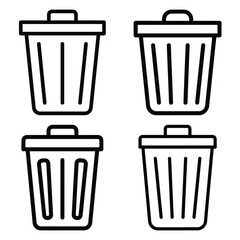 trash outline simple icon set, black color and white background