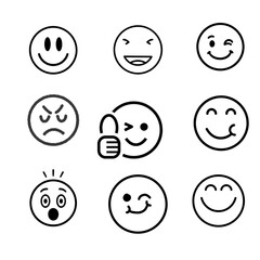 Cute Doodle Emoji Set  9 Hand-Drawn Line Art Smiley Faces PNG SVG