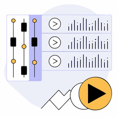 Microphone inside speech bubble with soundwaves beside stacked pages of text. Ideal for voice-to-text, transcription, AI, documentation, productivity, technology, digital tools. 