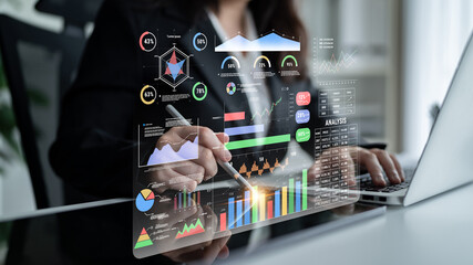 An advanced financial and business performance data dashboard. A professional interface for deep analysis of stock, product, and company metrics. Motif