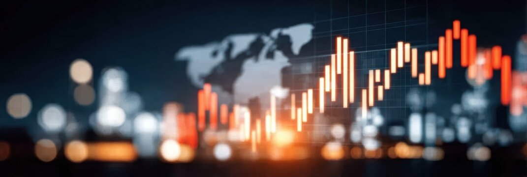 The bond of innovation and finance glowing at a massive gateway, where each organization performs an operation updating a global index under systematic review