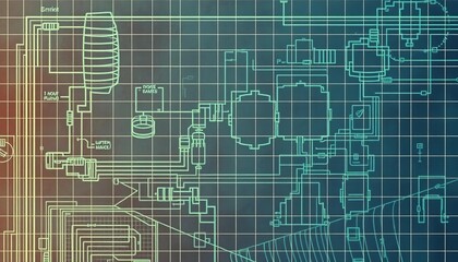 Abstract grid lines overlaying faded blueprint background, technical design texture,  pattern,   architectural drawing