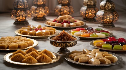 Ramadan Sweets Display, Ramadan Sweets Assortment for Festive Celebration, Eid al-Fitr D