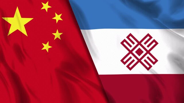 China and Mari El Flag Animation Seamless Loop. Ultra HD 4k