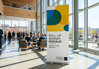 Roll-up banner in event setting mockup
