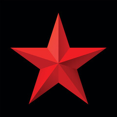 Red Christmas 3d Star glossy bright shine five angle star shape isolated on black Background. Icon for holiday design element.