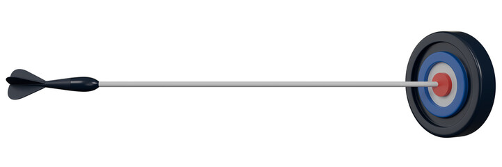 Arrow hitting the center of a target symbolizing accuracy and goal achievement on PNG isolated on transparent background 3d illustration