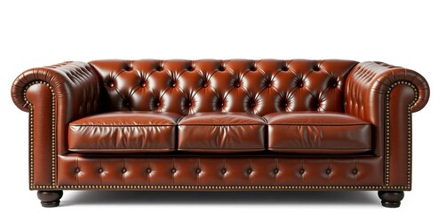 Luxurious brown leather sofa, isolated on white background,   isolated sofa,   detail
