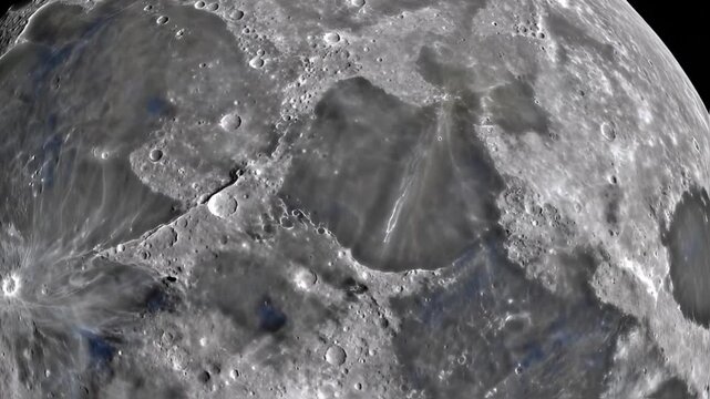 Close-up view of the lunar surface.  Detailed grayscale image shows craters, textures, and varying shades of gray across the moon's terrain