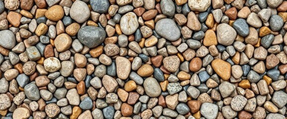 Seamless pattern of varied river gravels, depicting natural rock debris deposition,  alluvial,  beige