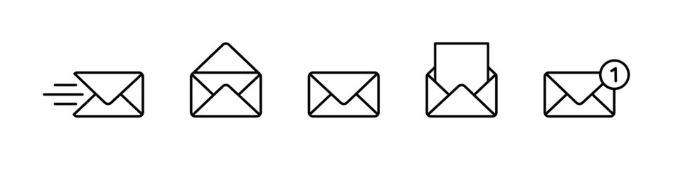 Envelope icon set. Email vector set. Isolated mail line icon set. Send mail to address inbox.