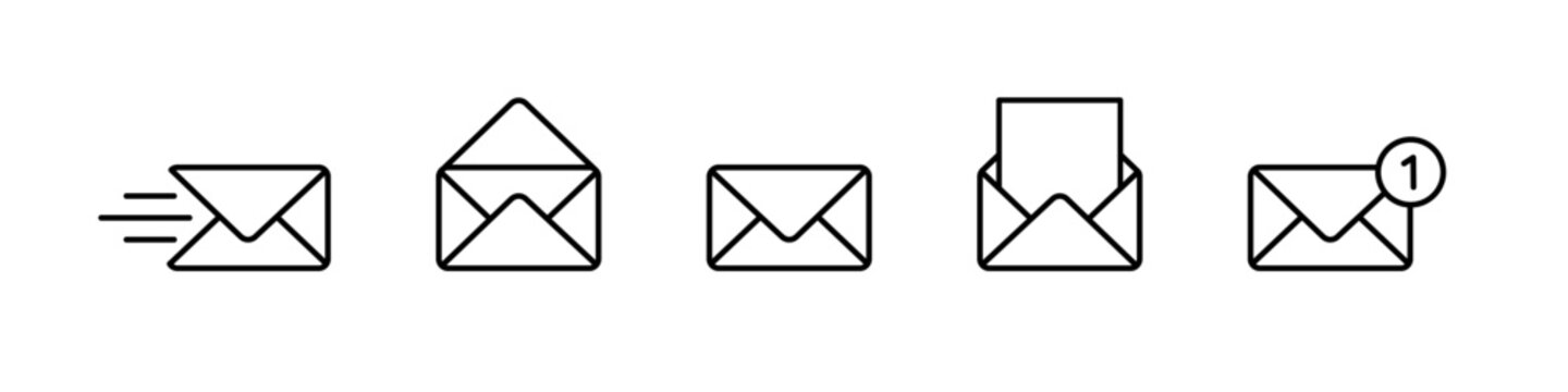 Envelope icon set. Email vector set. Isolated mail line icon set. Send mail to address inbox.