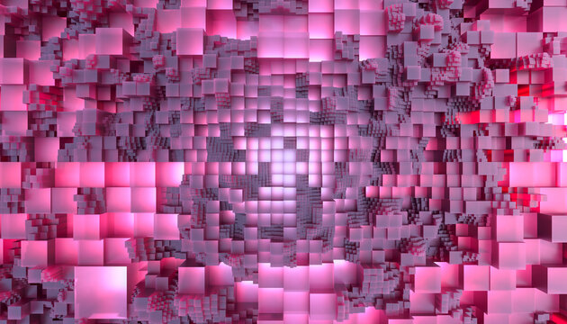 Pink and purple cubes creating abstract background