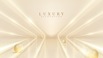 Cream stage background with golden light and glittering star effects and gold ball element.